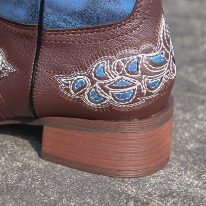 Leather Embroider Western Cowboy Retro Cowgirl Boots Low Heels Knee High Boots Female Footwea