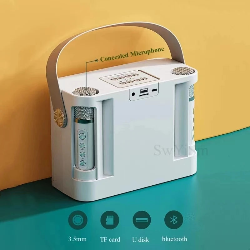 #LED Powerful Wireless Portable Dual Microphones Bluetooth 5.3 Speaker Hifi Stereo Family Party Karaoke Subwoofer Boombox gifts