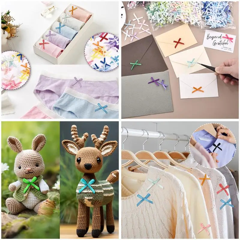 100Pcs 3mm Ribbons Mini Satin Ribbons Flowers Bows Ties Christmas Bowknot For DIY Craft Scrapbooking Embellishment Accessories