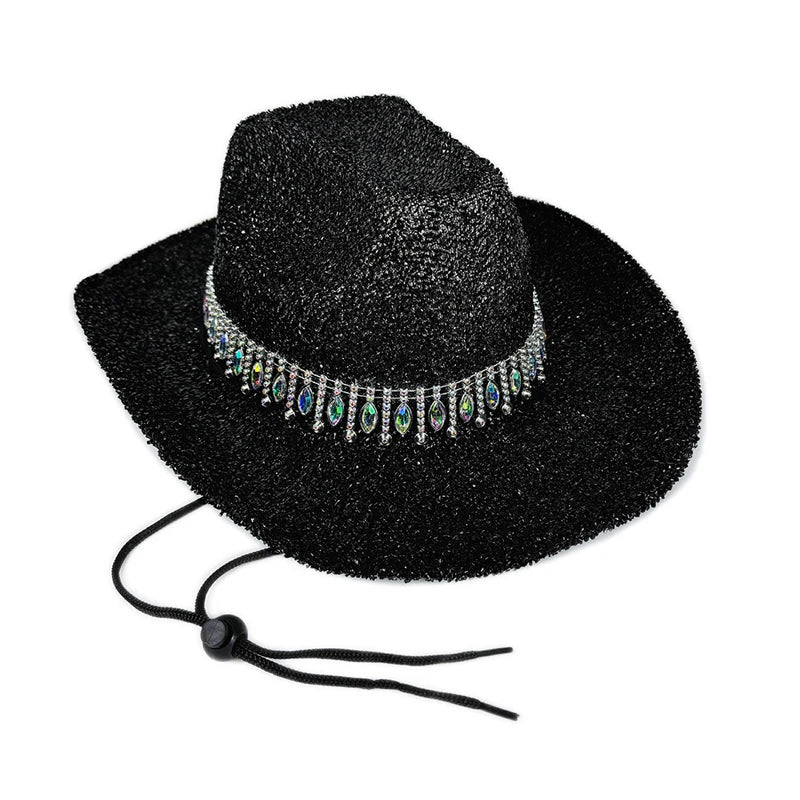 Women's Cowgirl Hat Stylish Rhinestone Design Sun Hat Wide Brim Western Cap for Party& Daily Life