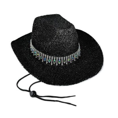 Women's Cowgirl Hat Stylish Rhinestone Design Sun Hat Wide Brim Western Cap for Party& Daily Life