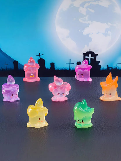 10pcs Halloween Luminous Mini Resin Candles Glow in The Dark Halloween Candelabra Miniature Ghost Candle Decor for Halloween Par
