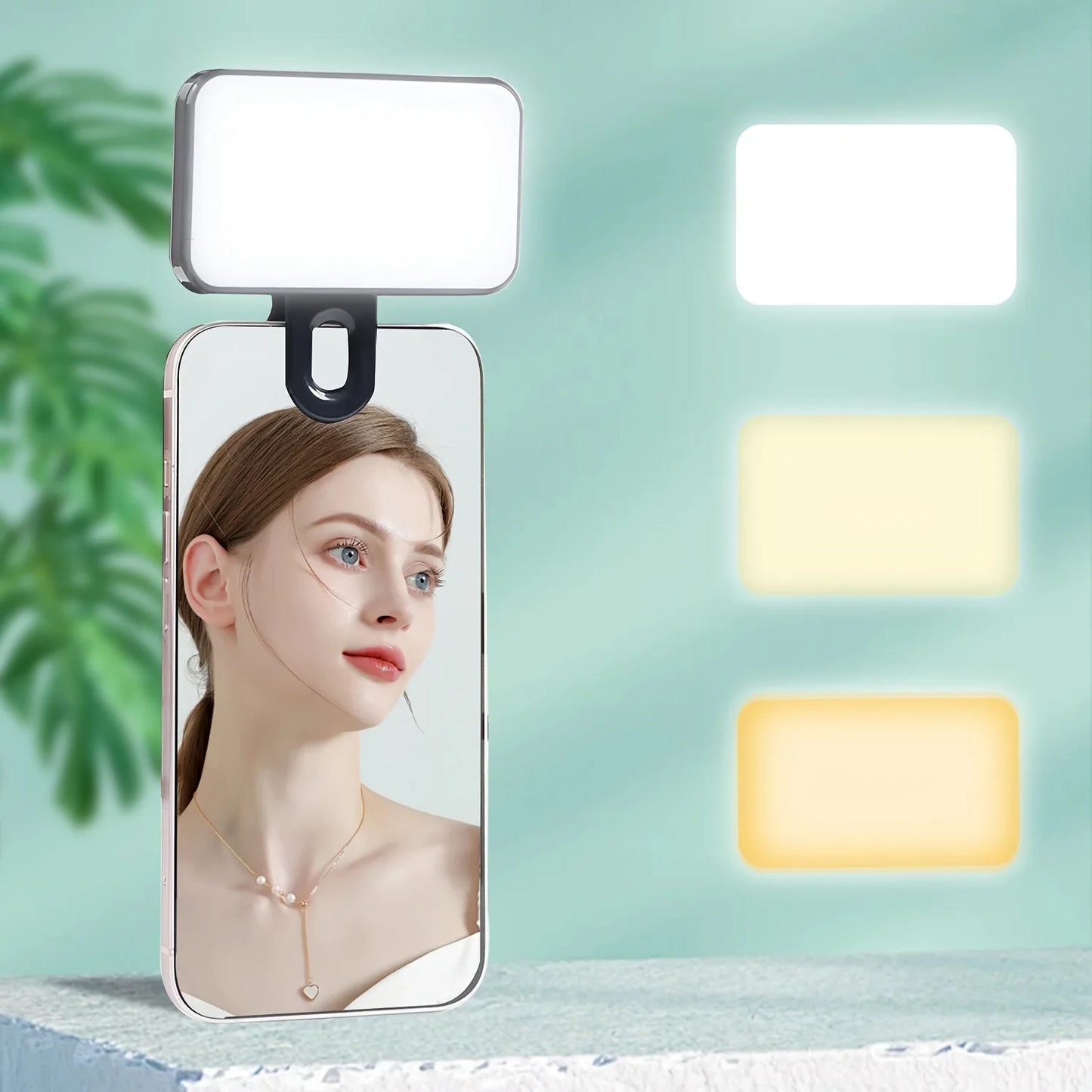 Lumière de remplissage pour selfie – Mini LED à clipser, rechargeable, 3 modes de couleur et luminosité réglable pour téléphones et ordinateurs