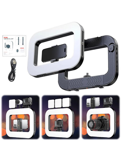 LED Phone Light Light Cell Phone Handheld Stabilizer W/ Ring Light for Camera Smartphone YouTube