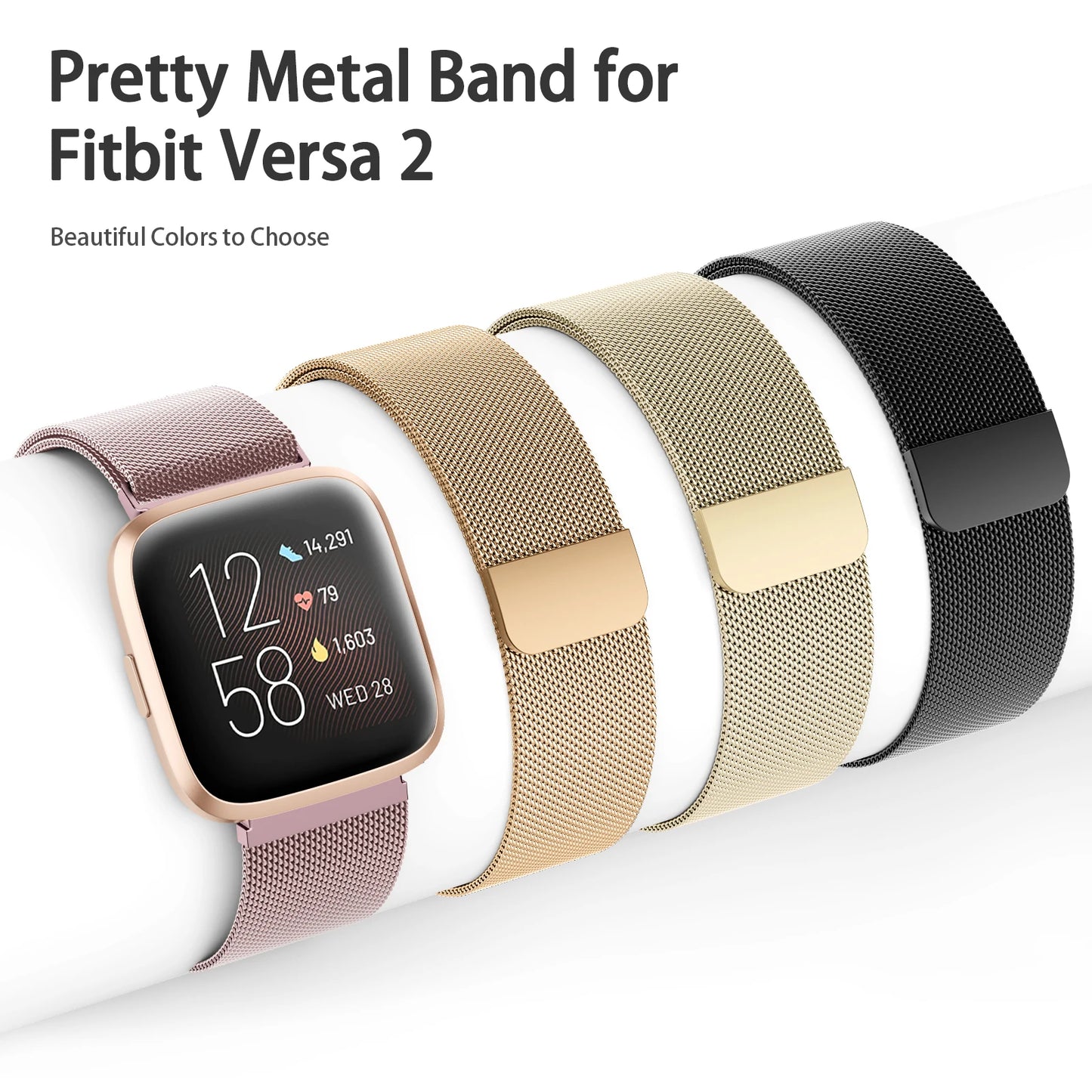 Metal Magnetic Loop Strap For Fitbit Versa 1/Versa 2/versa 3/Versa 4 Band Bracelet Wristband For Fitbit Versa Lite/Sense 2 Belt