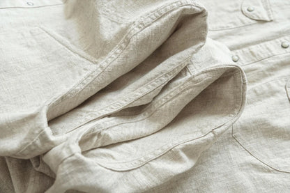 Western Sle Linen irt Men's Casual Long Sve Pure Color Loose Fit Classic Collar Button down Trendy Khaki irt