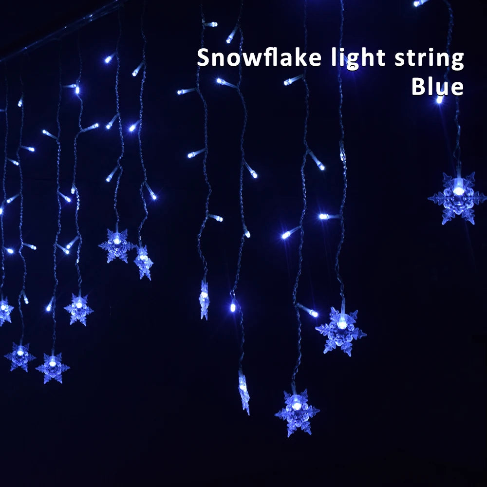 Guirlande lumineuse flocon de neige, 8 Modes, EU 220V US 110V, lumières de noël, décoration de salle, rideaux lumineux Led