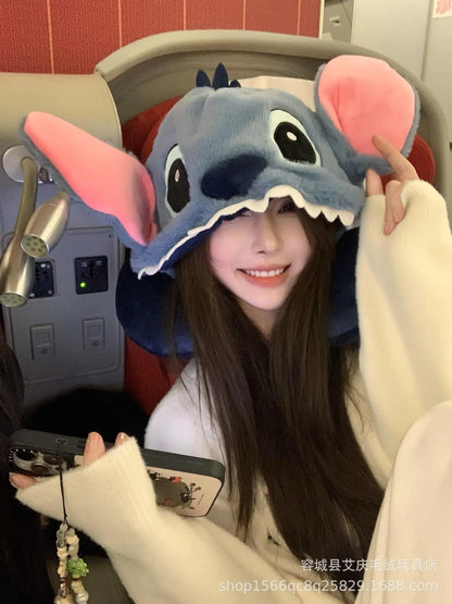 Cartoon plush Stitch Ling Nabelle U-shaped pillow with hooded neck pillow travel car plane office nap artifact girl gifts