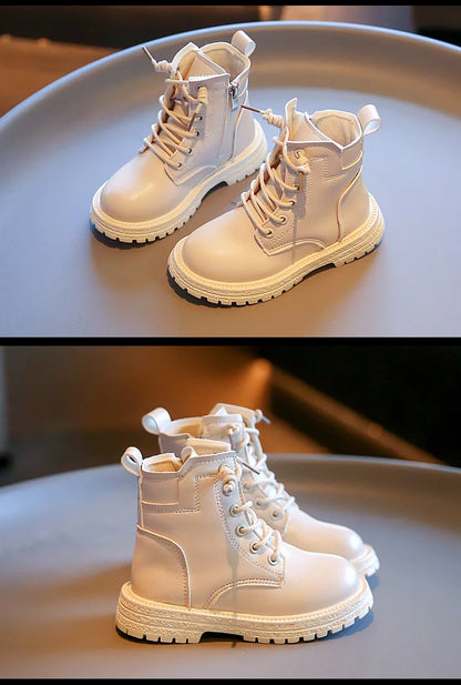 Kids Leather Chelsea Boots Waterproof Non-slip Autumn Winter Plush Warm Snow Boots Children Casual Sneakers Fashion Shoes Girls