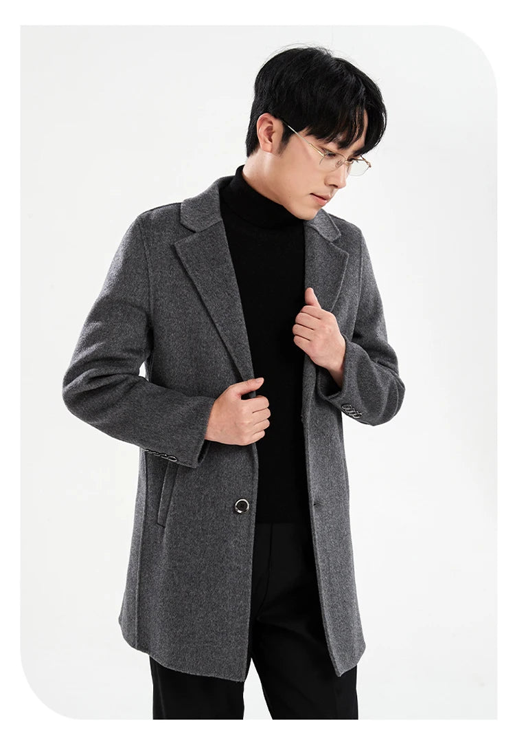 Autumn and Winter Mid-Length Western-Style Business Reversible Woolen Coat Men's 100% Wool Handmade Coat Cashmere Overcoat Coat