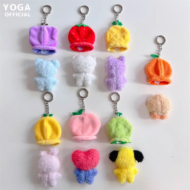 Anime BT21 Plush Pendant Cartoon Tata Koya Doll Keychain Cute Fruit Hood Series Key Chain Wholesale Girl Bag Pendant Gift