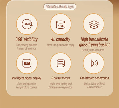 Air Fryer Visual Oil-free Electric Fryer Multi-functional Automatic Household 360°Baking LED Touchscreen Oil Air Fri