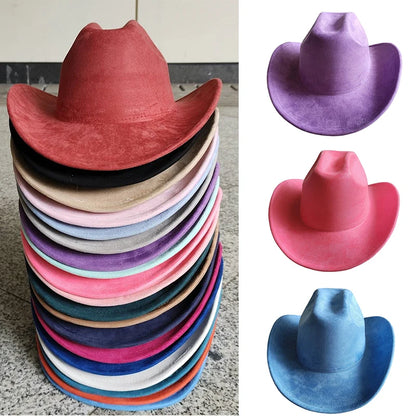 Classic Suede Leather 7.5CM Western Cowboy Women's Fedora Hat Men's Church Jazz Hat Fashion Travel Party Hat Denim Hat 2025