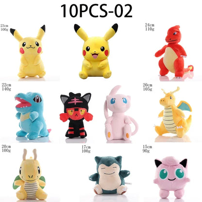 *10PCS Pokemon Plush Charmander Squirtle Pikachu Moon Eevee Plush Bulbasaur Stuffed Animal Toy Gengar Doll Gift for Kid 18-25cm