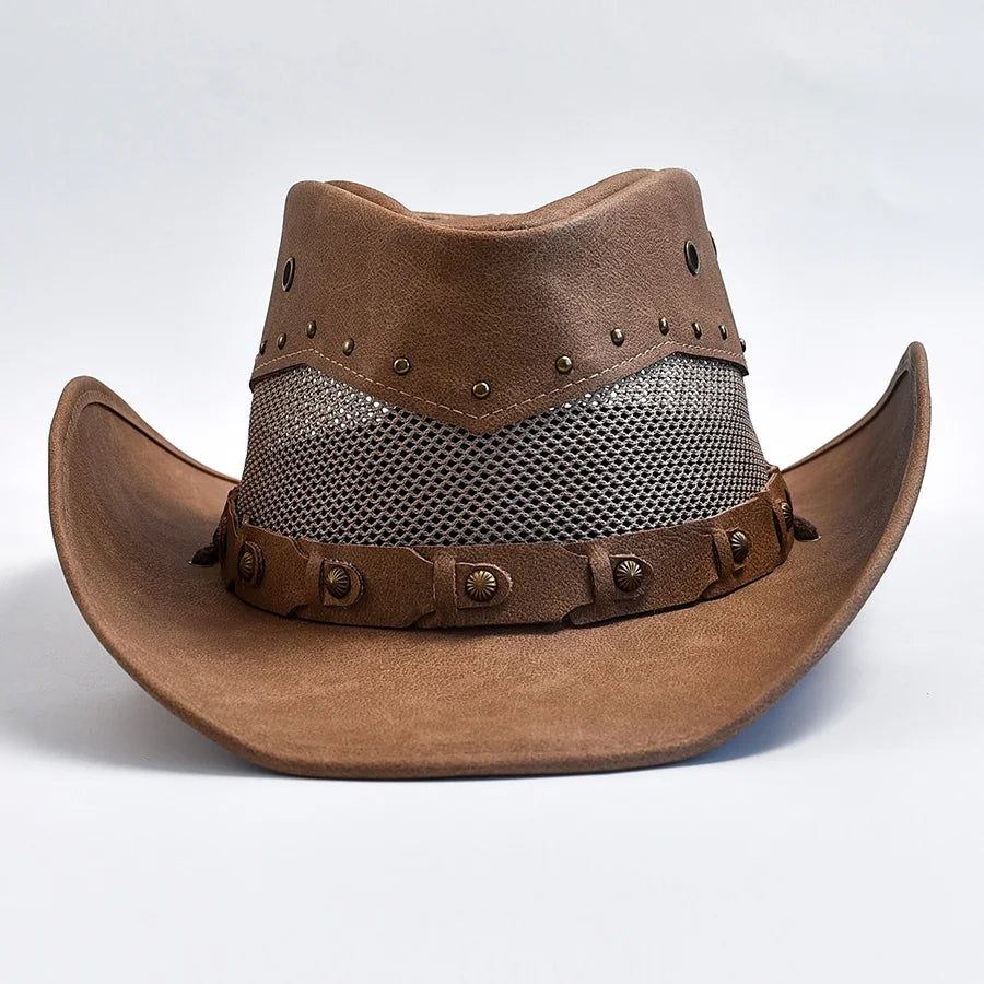 100% Leather Western Cowboy Hat For Men Wide Brim Gentleman Church Jazz Cap Cowgirl Hats Sombrero Hombre