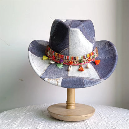 Chapeau de cowboy de style ethnique, tendance, chic, unisexe, couleur unie, avec décoration en forme de taureau, style western