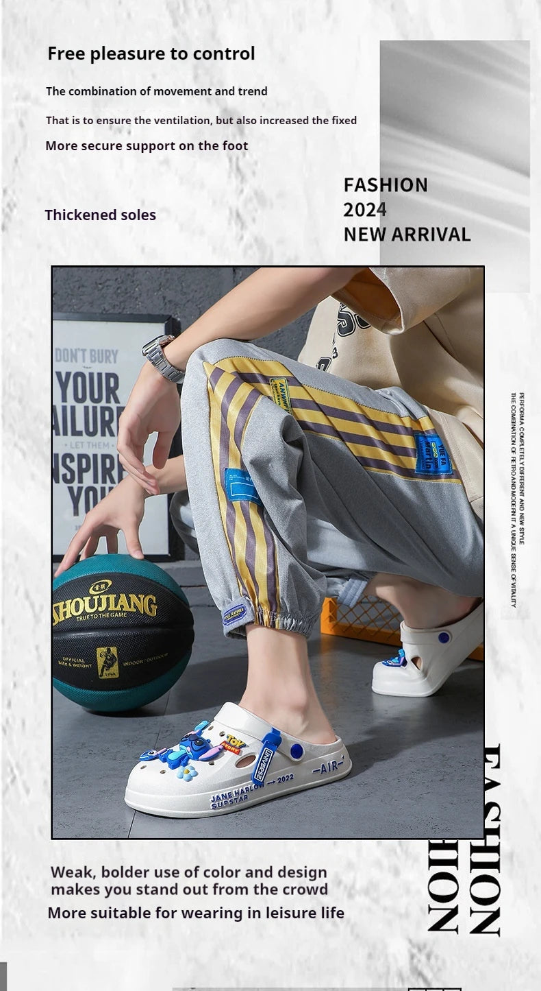 Chaussures à trous cousus pour hommes d'été, sandales antidérapantes et résistantes à l'usure pour l'extérieur, pantoufles de plage à semelles épaisses