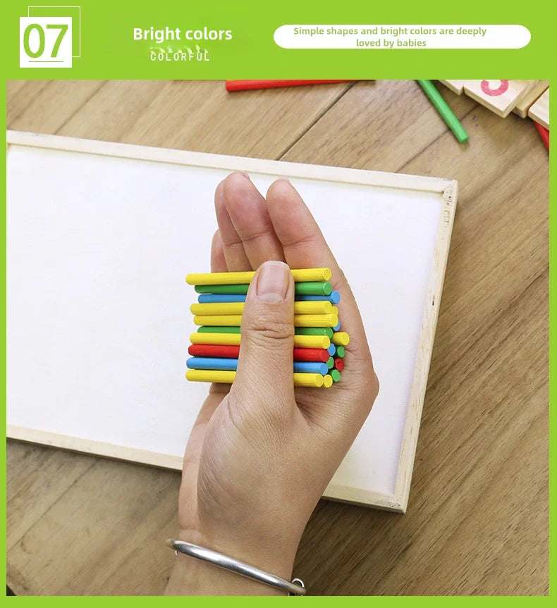 Children's math teaching aids, counting sticks, arithmetic learning box, wooden educational toys, Montessori education