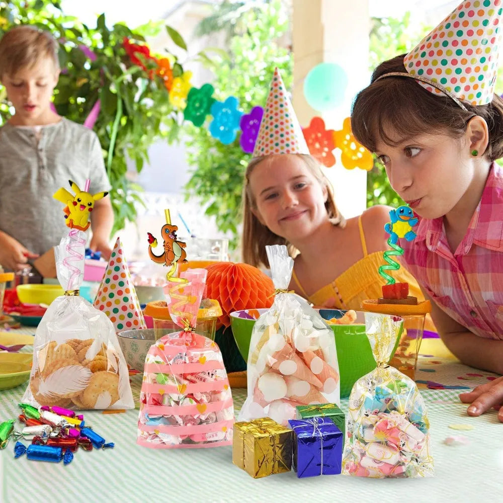 8Pcs/Pack Pokemon Birthday Party Decorations Pikachu Theme Drinking Straws for Kids Baby Shower Cartoon Party Supplies Gift Toys