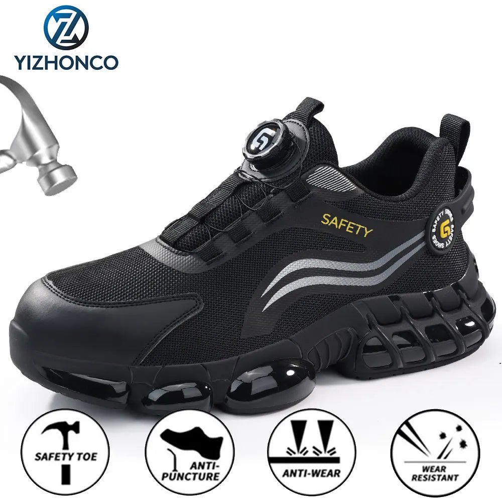 YIZHONCO Autumn Safety Shoes BOA Men Sneakers Steel Toe Cap Shoe Work Shoes Puncture-Proof Work Safety Shoes Boots
