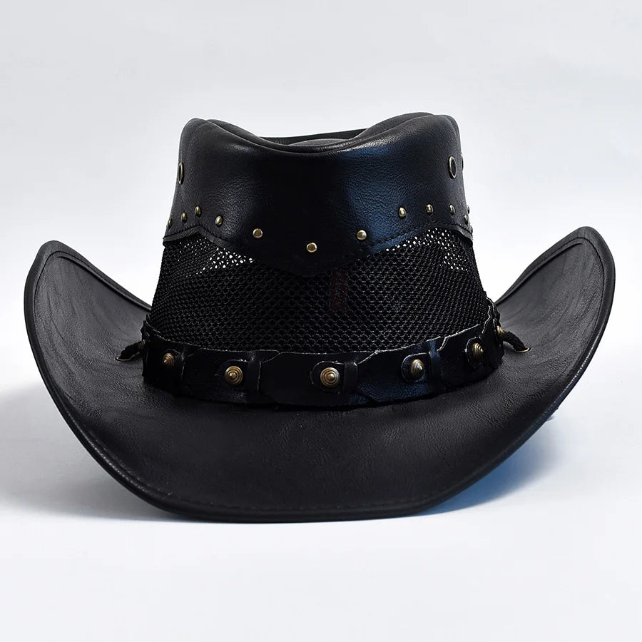 100% Leather Western Cowboy Hat For Men Wide Brim Gentleman Church Jazz Cap Cowgirl Hats Sombrero Hombre