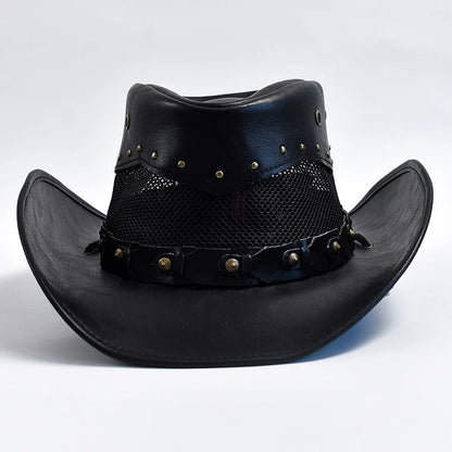100% Leather Western Cowboy Hat For Men Wide Brim Gentleman Church Jazz Cap Cowgirl Hats Sombrero Hombre