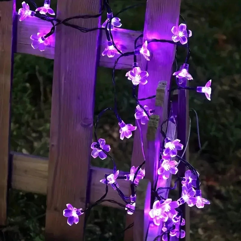 Purple Cherry Blossom Halloween Decorative Solar String Light Outdoor Waterproof Atmosphere Fairy flower Garden Lamp