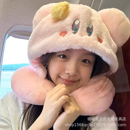 Cartoon plush Stitch Ling Nabelle U-shaped pillow with hooded neck pillow travel car plane office nap artifact girl gifts