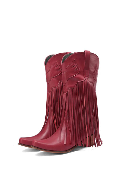 Nouvelles bottes de cowboy rétro ethniques pour femmes avec pompon à talon moyen, chaussures d'hiver pour femmes