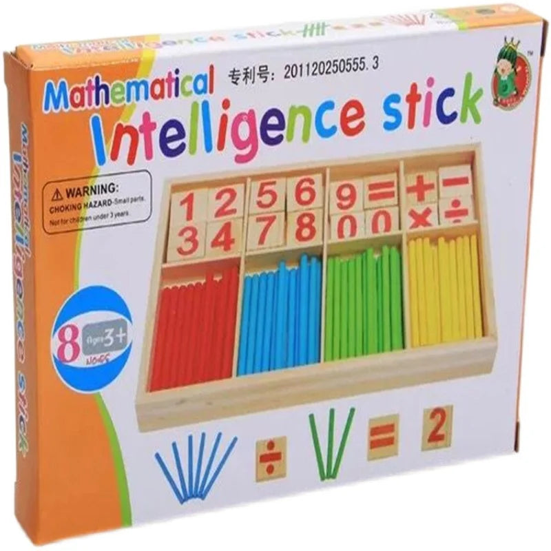 Children's math teaching aids, counting sticks, arithmetic learning box, wooden educational toys, Montessori education