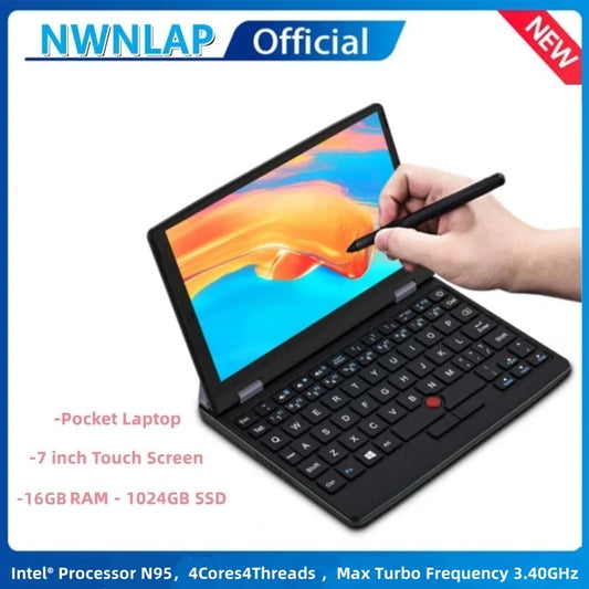 7 Inch Mini Laptop 16G 1TB N95 Notebook IPS Touch Screen Portable Netbook Win 11 Pro Mini PC Micro Computer Bluetooth 4.2