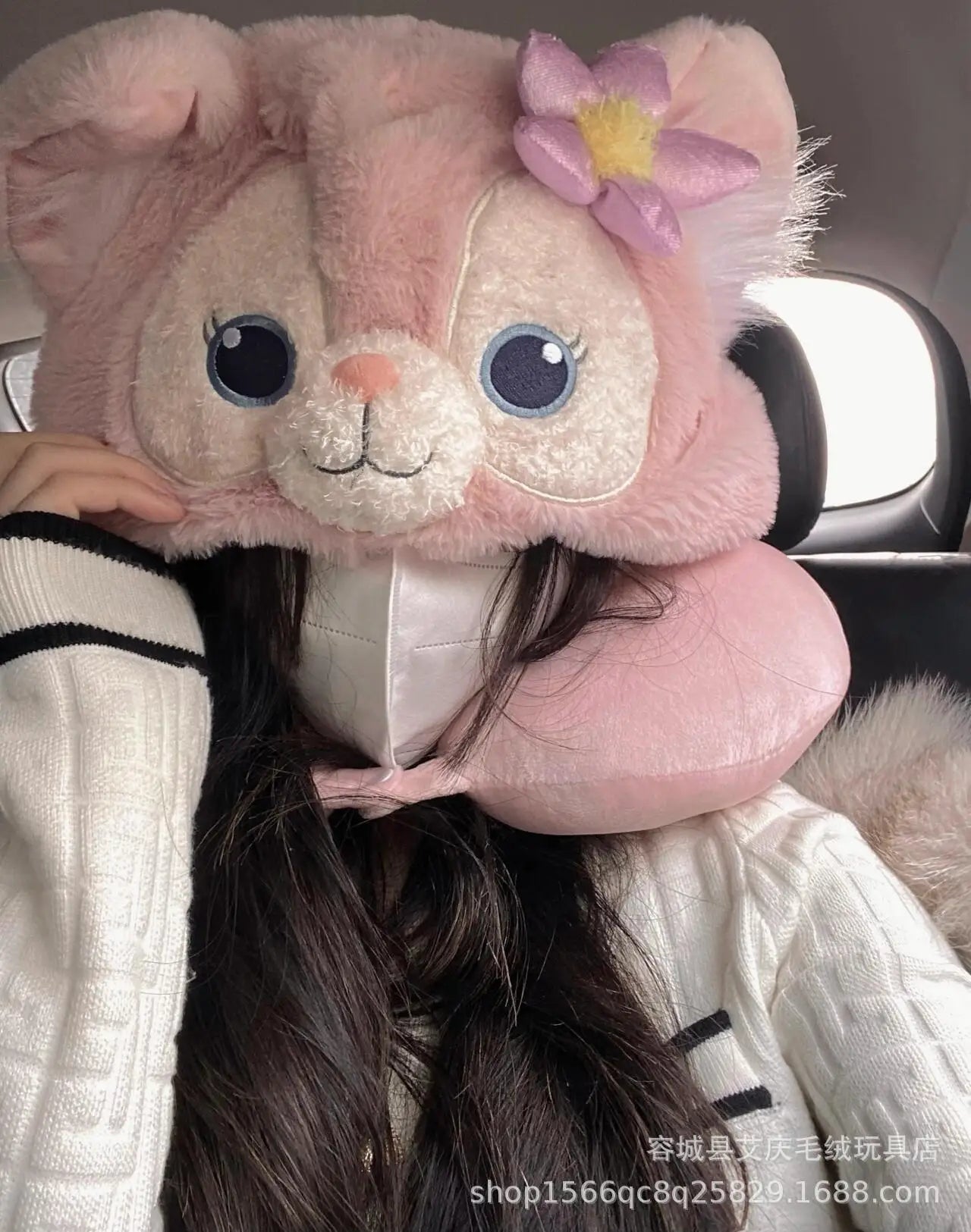 Cartoon plush Stitch Ling Nabelle U-shaped pillow with hooded neck pillow travel car plane office nap artifact girl gifts