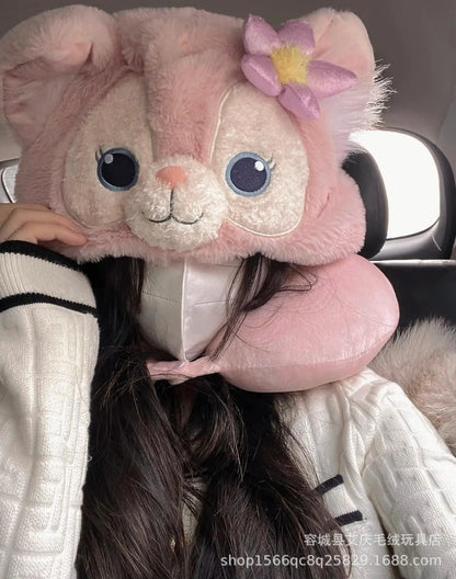 Cartoon plush Stitch Ling Nabelle U-shaped pillow with hooded neck pillow travel car plane office nap artifact girl gifts
