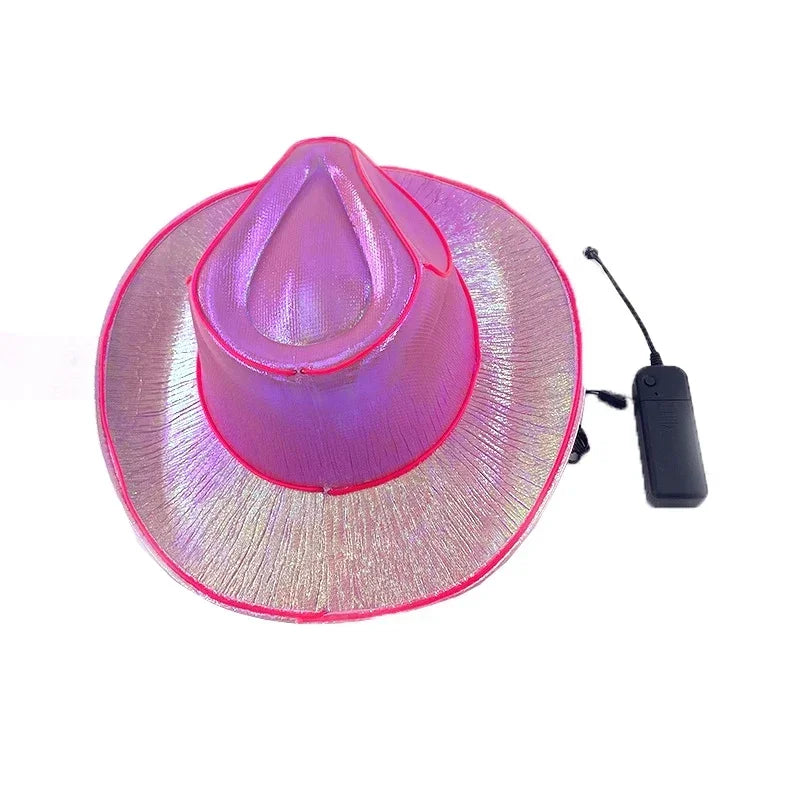 Lights Cowboy Cowgirl Hat with LED Light Up Cap Luminous Western Cowboy Hat Pearlescent Cowgirl Hat for Dancing Party Dress Up