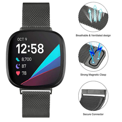 Milanese Loop strap for Fitbit versa 4 3 Band Sense/Lite Magnetic watchband correa Stainless Steel metal Bracelet Fitbit versa 2