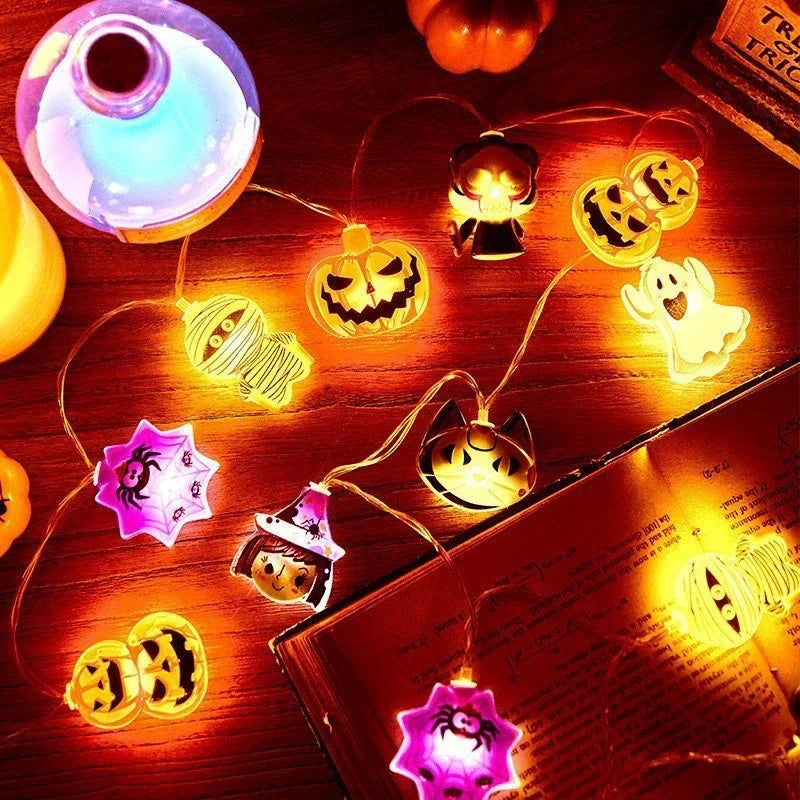 1.5M/3M Halloween Party LED String Lights Pumpkin Ghost Spider Web Hanging Lamp for Home Indoor Outdoor Decoration Props 2024