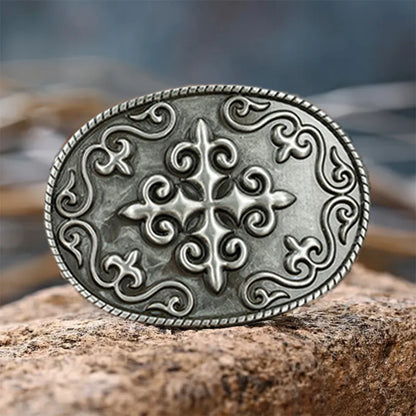 1 square oval three-dimensional cross pattern buckle, personality western simple men's novelty belt buckle