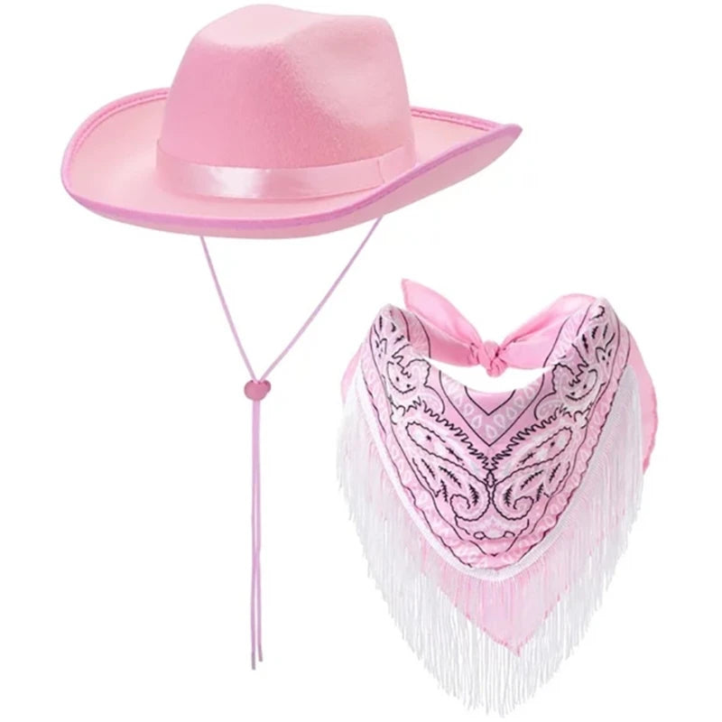 Fringed Cowgirl Costume Set for Bachelorettes Party Cowboy Hat Print Bandanas Women Bridal Shower Costumes NightClub Suit