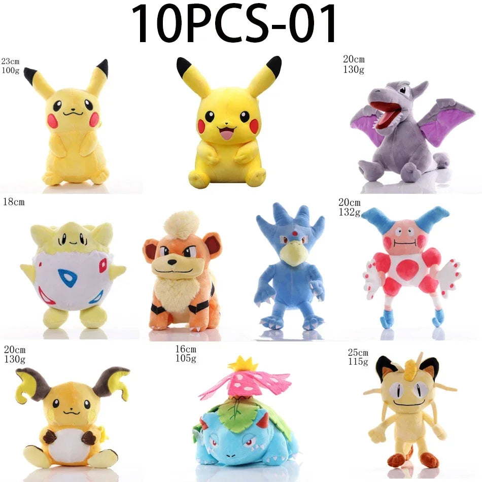 *10PCS Pokemon Plush Charmander Squirtle Pikachu Moon Eevee Plush Bulbasaur Stuffed Animal Toy Gengar Doll Gift for Kid 18-25cm