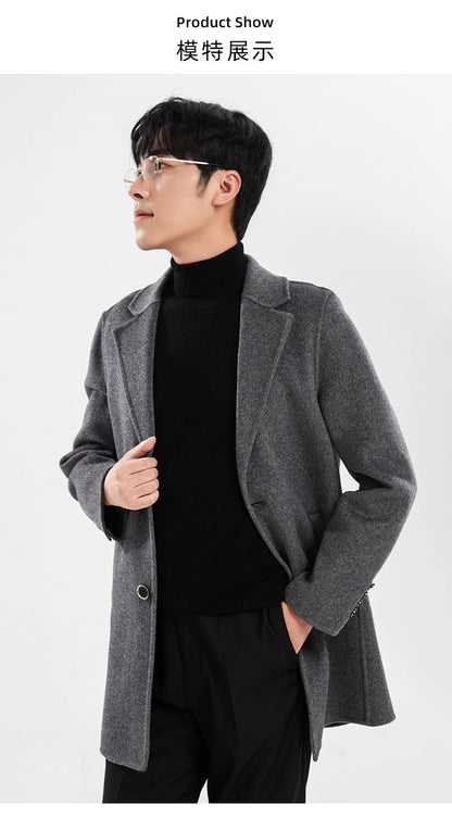 Autumn and Winter Mid-Length Western-Style Business Reversible Woolen Coat Men's 100% Wool Handmade Coat Cashmere Overcoat Coat