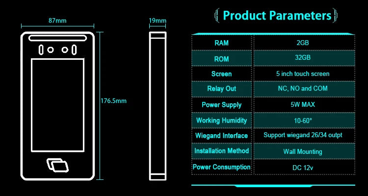 HFSecurity FR05 lecteur de carte RFID à reconnaissance faciale tout-en-un Wifi système de contrôle d'accès de présence lecteur de détection de visage