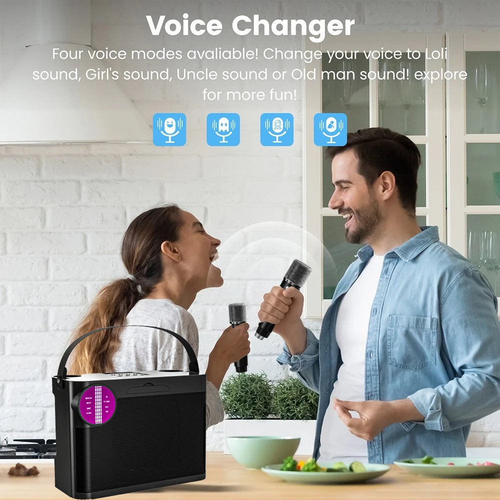 #LED Powerful Wireless Portable Dual Microphones Bluetooth 5.3 Speaker Hifi Stereo Family Party Karaoke Subwoofer Boombox gifts