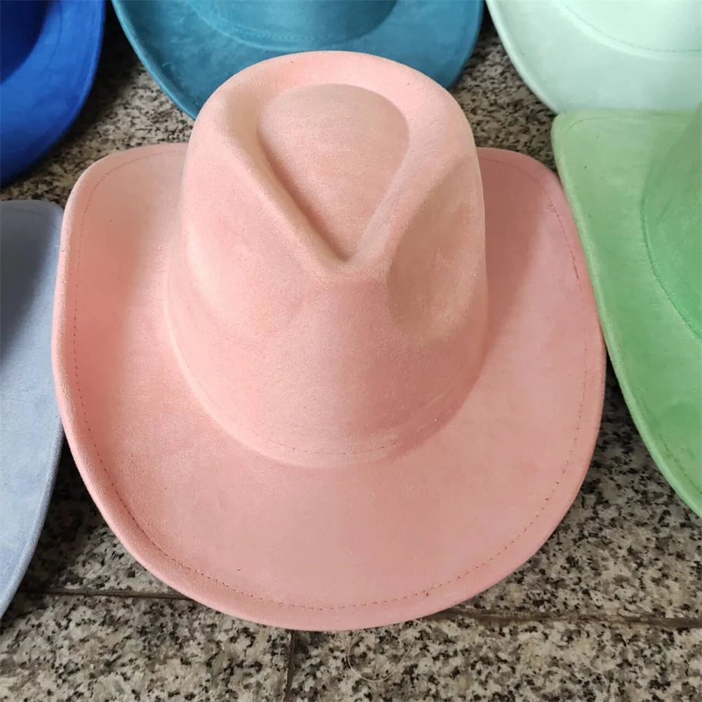 Classic Suede Leather 7.5CM Western Cowboy Women's Fedora Hat Men's Church Jazz Hat Fashion Travel Party Hat Denim Hat 2025