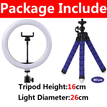 Lumière vidéo 26cm Selfie LED anneau lumineux réglable anneau rond lampe de remplissage avec support trépieds jante de lumière pour Tiktok maquillage Ringlight