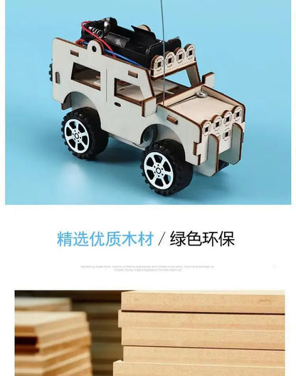 DIY Science Handmade Small Children's Educational Toys Jeep Assembled Wood Material  physics toy