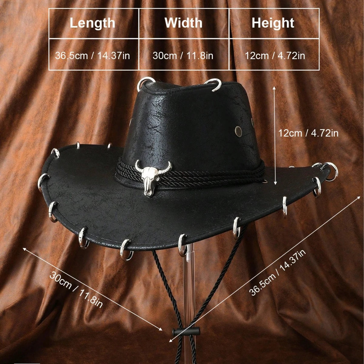 HongLuan – chapeau de Cowboy noir réglable en cuir PU pour hommes et femmes, mode occidentale de voyage, Cowgirl avec Badge Bullhead, chapeaux d'extérieur pour femmes
