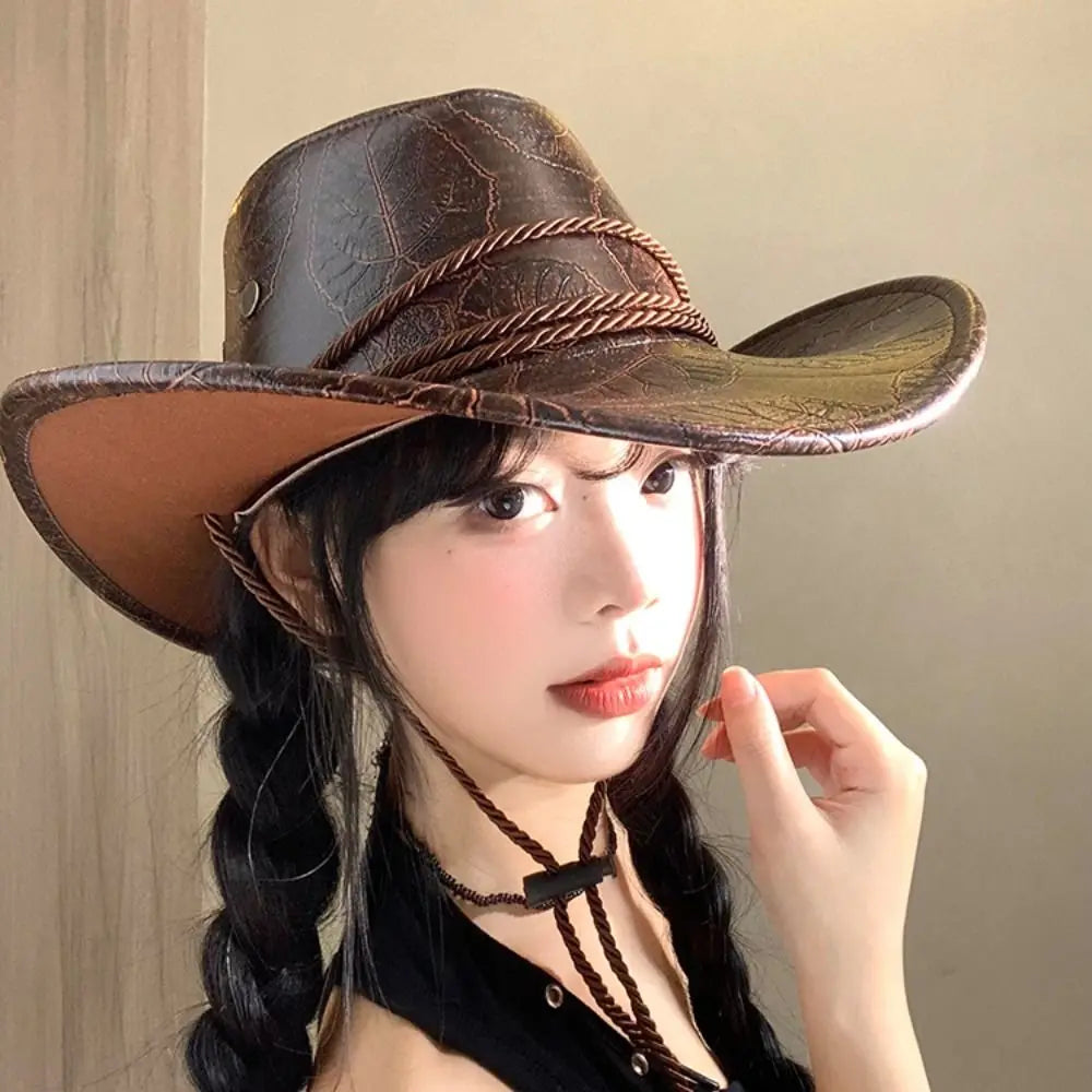 Chapeau de Cowboy occidental de Style ethnique Vintage, chapeau de chevalier en Polyester à bord roulé, chapeau de Jazz de Cowgirl noir/marron, Cosplay