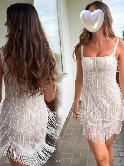 Robes de mariée personnalisées en gros 2025 Robes de mariée scintillantes Robes de mariée mini-longues Robes de mariée à col carré Robes de mariée à dos ouvert