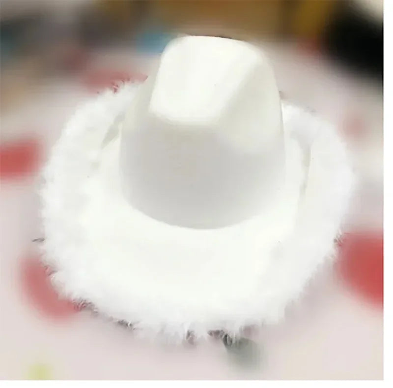 Chapeau de cow-girl rose pour femme, chapeau de cowboy à bord en fourrure rose, pour bar, danse, fête, déguisement, pour filles heureuses, chapeau de cowboy rose pour fête d'anniversaire