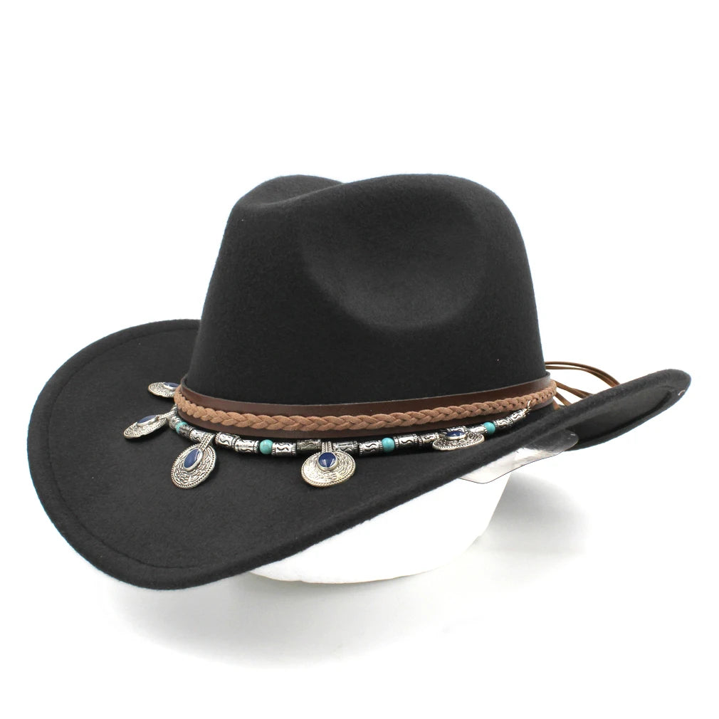 Men's Women's Western Equestrian Cowboy Hat Cattleman Riding Cowgirl Cap Wide Brim Felt Fedora Jazz Church Caps Шляпа Chapeau